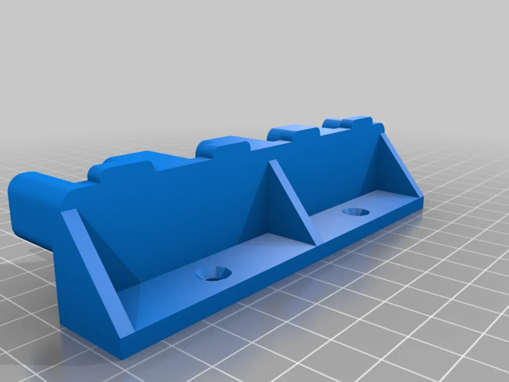 Blue 3D render of a wall mount with slots for positioning squares