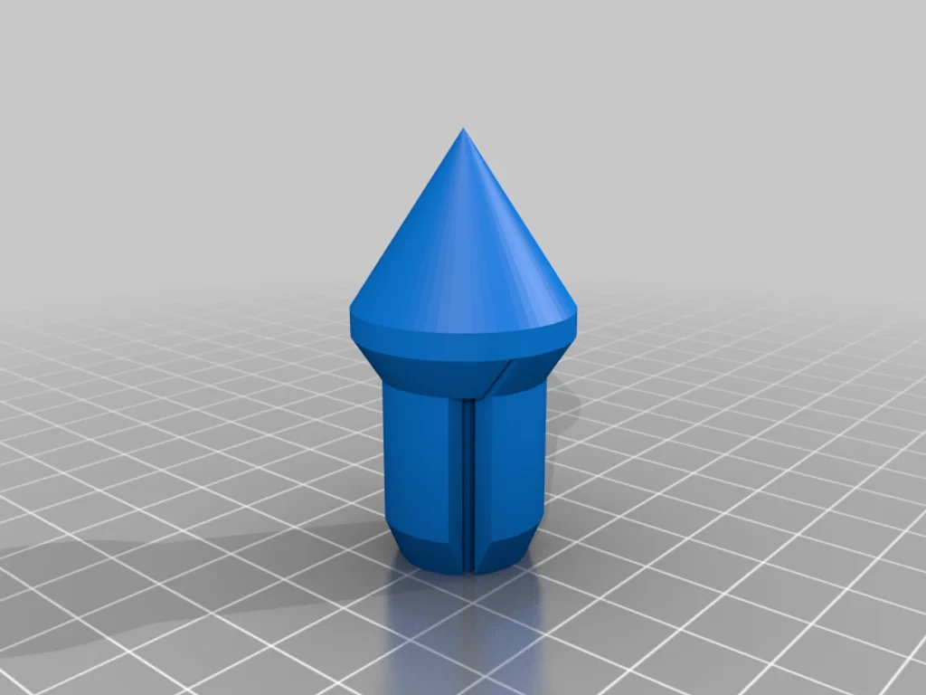 Blue 3D render of a pointed painter’s pyramid with a cylindrical base