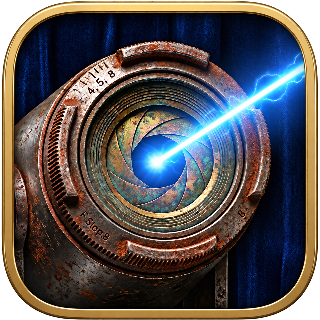 Sightlines app logo, a camera lens with a bright blue beam